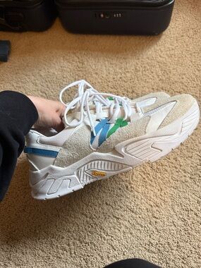 Chunky White Sneakers with Blue & Green Accents
